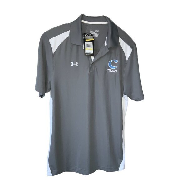 MENS GRAY WHITE UNDER ARMOUR TITANS POLO STYLE SS TOP SHIRT NWT SIZE MEDIUM - Picture 1 of 8